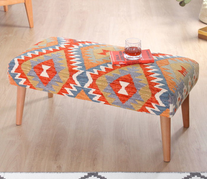 Atelier Del Sofa Banco de Algodón y Lino con Patas de Madera de Haya, Esponja Ortopédica, 91x46x42 cm